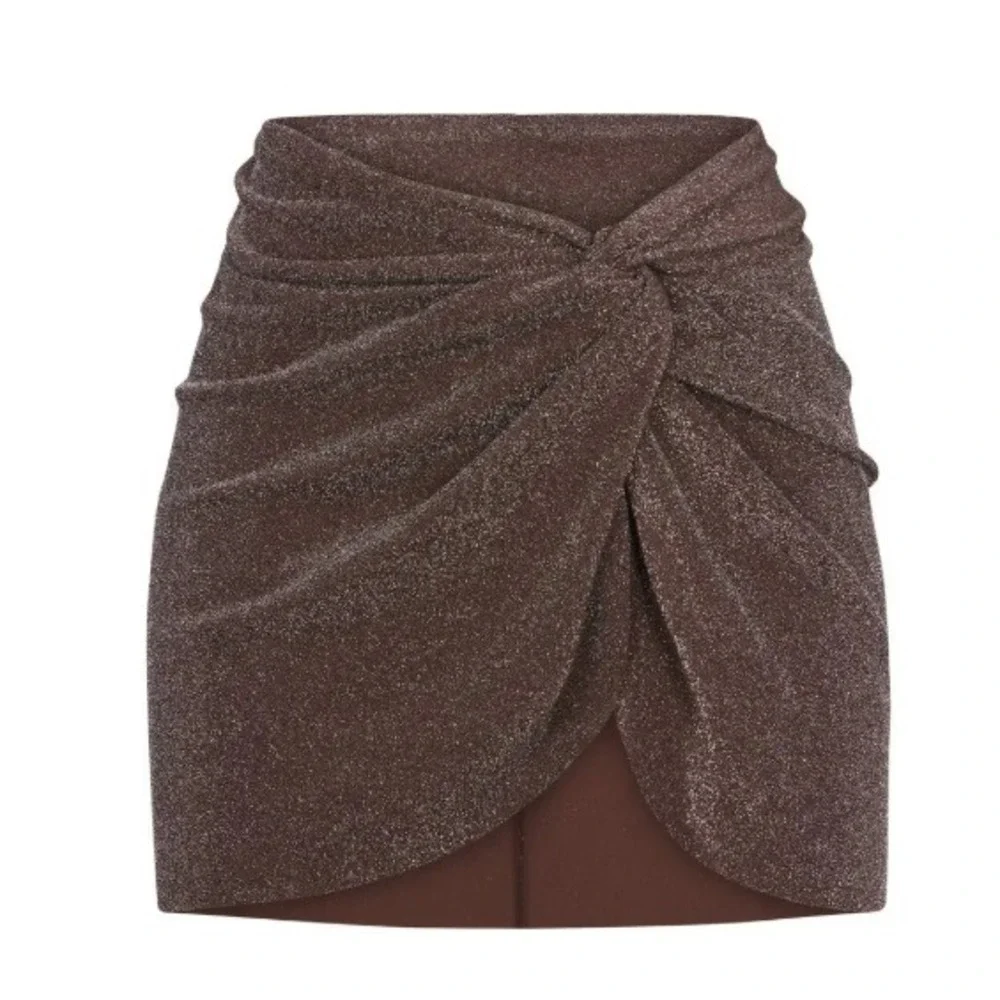 Skims Textured Glitter‎ Sarong mini skirt ,Cocoa, 3X